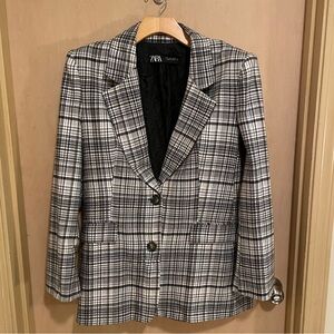 Zara Monochrome Checkered Blazer
